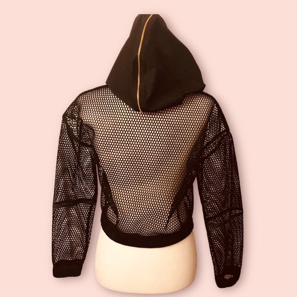ERMANNA Black Mesh Hoodie Long Sleeve Zip-Up Jacket Size M New without Tag - Picture 4 of 7